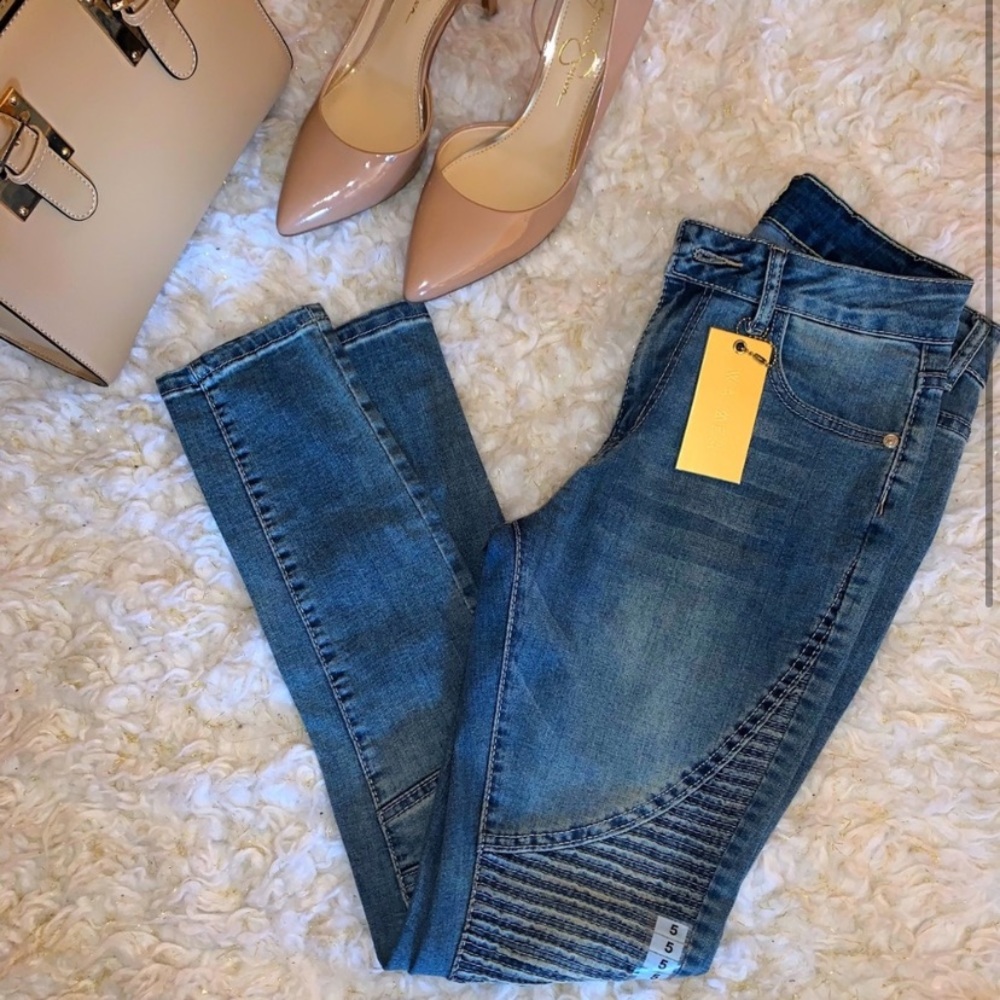 Blue Moto Denim Skinny Jeans